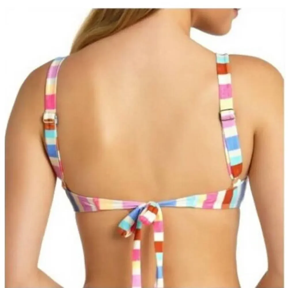 California Waves Rainbow Stripe Adjustable Strap Bralette Bikini Top - L